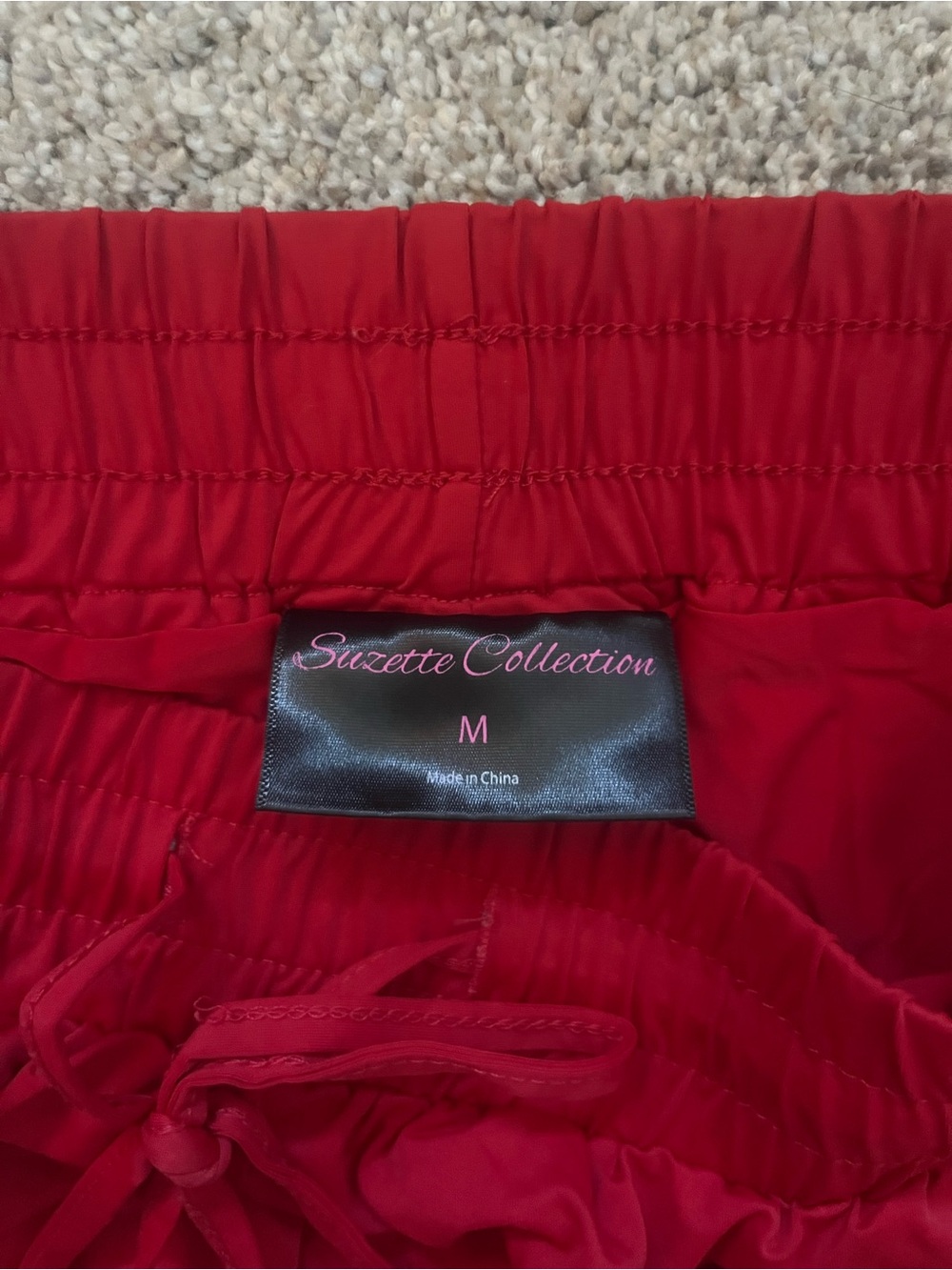 High-Waist Red Athletic Ruffle Shorts with Drawstring - Picture 4 of 4